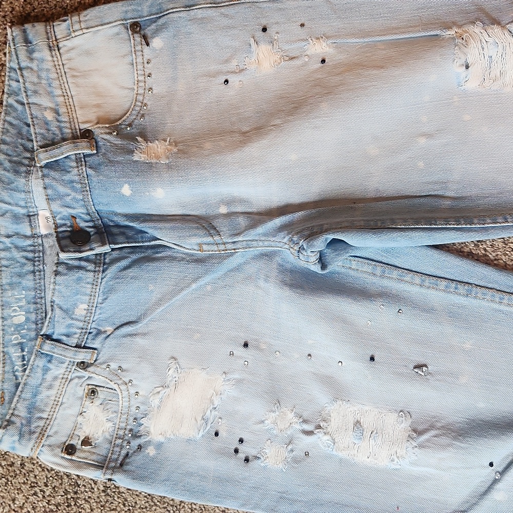 Free People | Distressed & Bedazzeled Light Blue Jeans - Picture 4 of 14